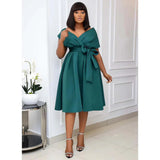 Frauen Elegant A-Linie Kleid Mit Kurzen Ärmeln | Mini – Grün