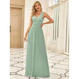 Damen Kleid Maxi | V-Ausschnitt und fließender Saumabschluss – Hell Grün