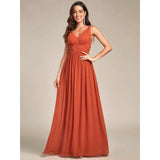 Damen Kleid Maxi | V-Ausschnitt und fließender Saumabschluss – Orange