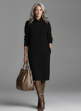 Nechama - Schickes Geripptes Midi Kleid – Schwarz