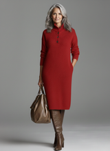 Nechama - Schickes Geripptes Midi Kleid – Rot