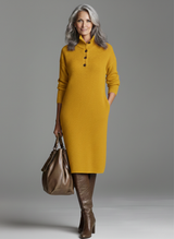 Nechama - Schickes Geripptes Midi Kleid – Orange