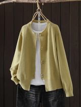ELARA | PERLEN-KNOPF CARDIGAN – Gelb