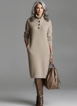 Nechama - Schickes Geripptes Midi Kleid – Grau