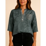 Damen Blumen Button Down Hemd | Leicht – Grau