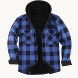 Lazzaro - kuschelige, mit fleece gefütterte herren-flanelljacke mit kapuze – Blau