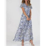Amélie – Sommerliches, formelles Blumen-Maxikleid für elegante Anlässe – Lila