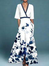 Laure | Elegantes Blumen-Klappkleid – Weiß
