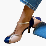 Alessia™ | Bunte High Heels mit T-Strap – Marineblau
