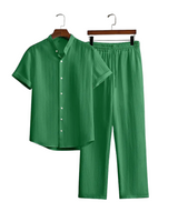 Herren Sommer Zweiteiler mit Kurzarmhemd & Hose | Lässig & Leicht – Grün