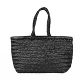 Elna | Große handgeflochtene Tragetasche aus veganem Leder – Rustikaler Shopper – Schwarz