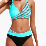 Glitzer Streifen Bikini - mit Damen High-Waist Schnitt – Blau
