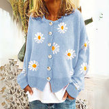 Damen-Strickjacke | Klassisch mit Blumenmuster – Blau