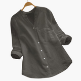Lockere Hemdbluse für Damen - Langarm, Stehkragen & Casual – Grau