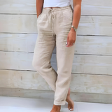 Lorinne - Leinenhose mit Stretchanteil – Beige
