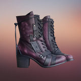 Emma - Wilde Retro-Motorradstiefel mit dicker Sohle – Lila