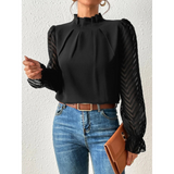 Damen Lässig Rollkragen Bluse | Langarm – Schwarz