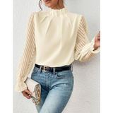 Damen Lässig Rollkragen Bluse | Langarm – Beige