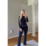 Jennica Slim-Fit Pullover und Hosen Set – Blau