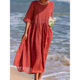 Damen Lose Bestickt Rundhalsausschnitt Kleid | Maxi – Rot