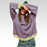 Mana | Gestreifter Oversize-Pullover – Grün & Rosa