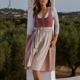 Elegantes Midi-Trachtenkleid mit Spitzenärmeln & floraler Stickerei – Rot
