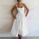 Damen Kleid Midi | A-Linien Schnitt und ärmellose Ausführung – Weiß