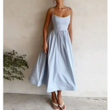 Damen Kleid Midi | A-Linien Schnitt und ärmellose Ausführung – Hell Blau