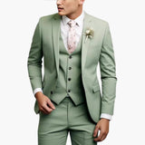 Herren Drei-Teile-Anzug mit Slim-Fit-Hosen und gekerbtem Revers – Grün