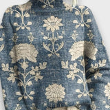 Milai – Vintage Rollkragenpullover mit Kunstprint – Blau