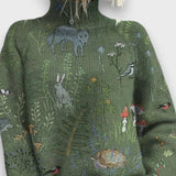 Milai – Vintage Rollkragenpullover mit Kunstprint – Grün