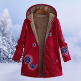 Damen-Winterjacke mit floralmuster | lange ausführung – Weinrot