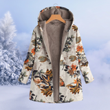 Damen-Winterjacke mit floralmuster | lange ausführung – Orange
