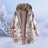 Damen-Winterjacke mit floralmuster | lange ausführung – Rosenrot