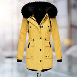 Mari – damen-wintermantel mit fell – Gelb