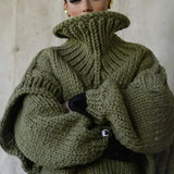 Übergroßer pullover mit raffiniertem kreuzstichmuster für damen – Grün