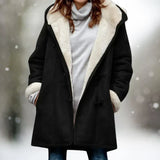 Adelaida | Warmer und Stilvoller Fleece Mantel – Schwarz