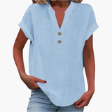 Damen Bluse mit V-Ausschnitt und kurzen Ärmeln – Himmelblau
