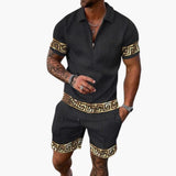 Zweiteiliges Sommer-Set für Herren mit Halbzip und Zierbündchen – Gold