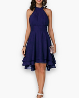 Damen Elegantes Rüschendes Kleid | Midi Festliches Kleid – Dunkelblau