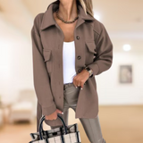 Klassische damenmäntel mit poloknopf für herbst & winter – Braun