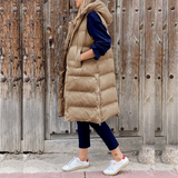 GENA™ -  Lange Modische Jacke mit Kapuze – Khaki