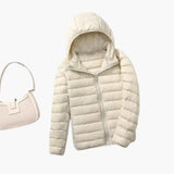 Ultraleichte Daunenjacke mit Kapuze für Damen – Aprikose