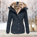 Tessa - Elegante Winter-Pelzjacke mit Kapuze – Dunkelblau