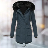 Mari – damen-wintermantel mit fell – Blau