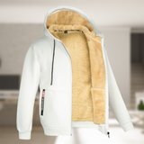 Sadi - Lässige Herren Winterjacke mit Kapuze und Fleece – Weiß