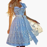 Besticktes Dirndl kleid mit Spitzenschürze für Damen - Oktoberfest 2025 – Himmelblau