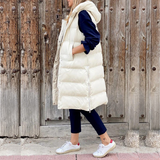 GENA™ -  Lange Modische Jacke mit Kapuze – Cremiges Weiß