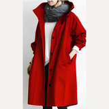 DuraCoat - Lange Windbreaker-Jacke mit Kapuze – Rot