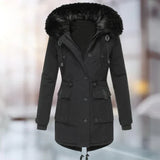 Mari – damen-wintermantel mit fell – Schwarz